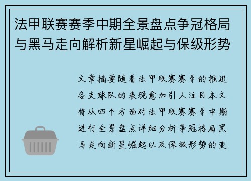 法甲联赛赛季中期全景盘点争冠格局与黑马走向解析新星崛起与保级形势观察
